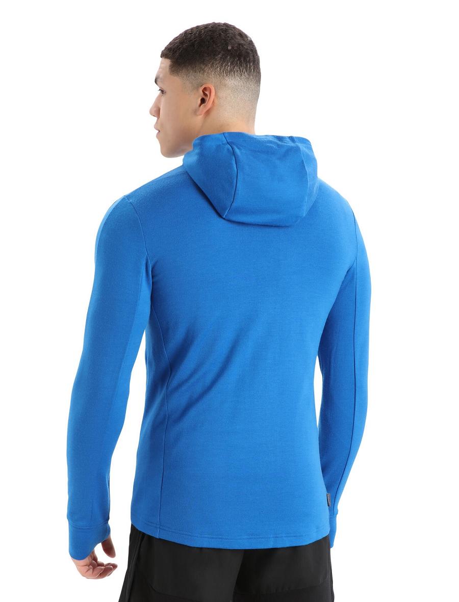 Icebreaker Merino Quantum III Long Sleeve Zip Férfi Kapucnis Pulóver Királykék Sötétkék | HU 1268CTVE